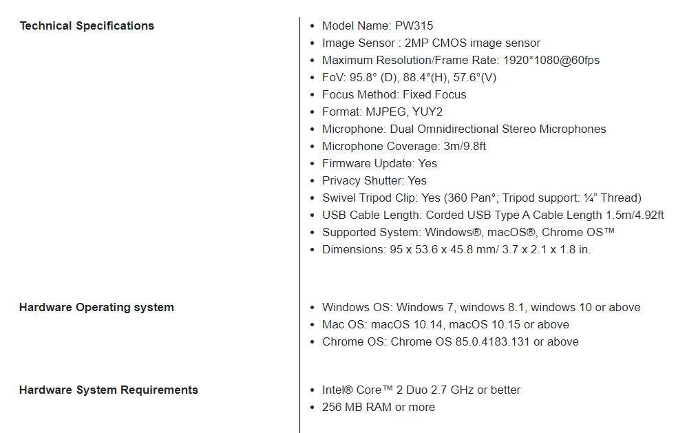 2021 08 05 09 23 22 Webcam grand angle 1080p60 PW315 Produit AVerMedia