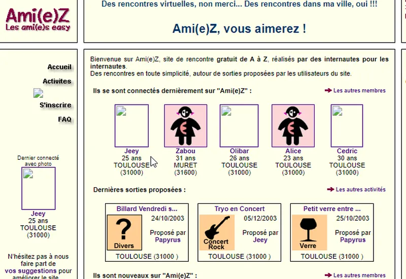 Le site Amiez.org en octobre 2003