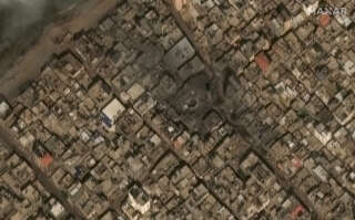 Satellite view of the destroyed al Gharbi mosque in west Gaza following Israeli strikes, October 10, 2023 in this handout image. Satellite image Maxar Technologies/Handout via REUTERS  THIS IMAGE HAS BEEN SUPPLIED BY A THIRD PARTY. MUST NOT OBSCURE LOGO. MANDATORY CREDIT. NO RESALES. NO ARCHIVES