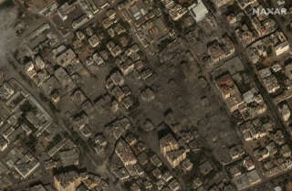 Satellite view of the destroyed residential buildings in Gaza following Israeli strikes, October 10, 2023 in this handout image. Satellite image Maxar Technologies/Handout via REUTERS  THIS IMAGE HAS BEEN SUPPLIED BY A THIRD PARTY. MUST NOT OBSCURE LOGO. MANDATORY CREDIT. NO RESALES. NO ARCHIVES