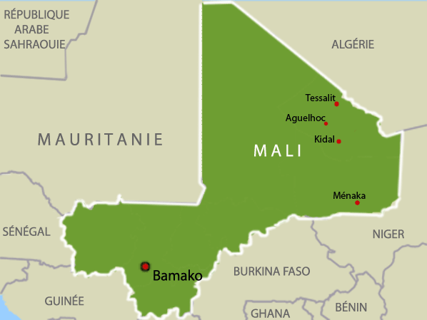 Carte du Mali et des villes du nord.