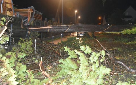 La tempête Ciaran a provoqué la chute d’un arbre sur l’extension d’une habitation, au Relecq-Kerhuon. Il occupe toute la chaussée, entraînant la fermeture de la route.