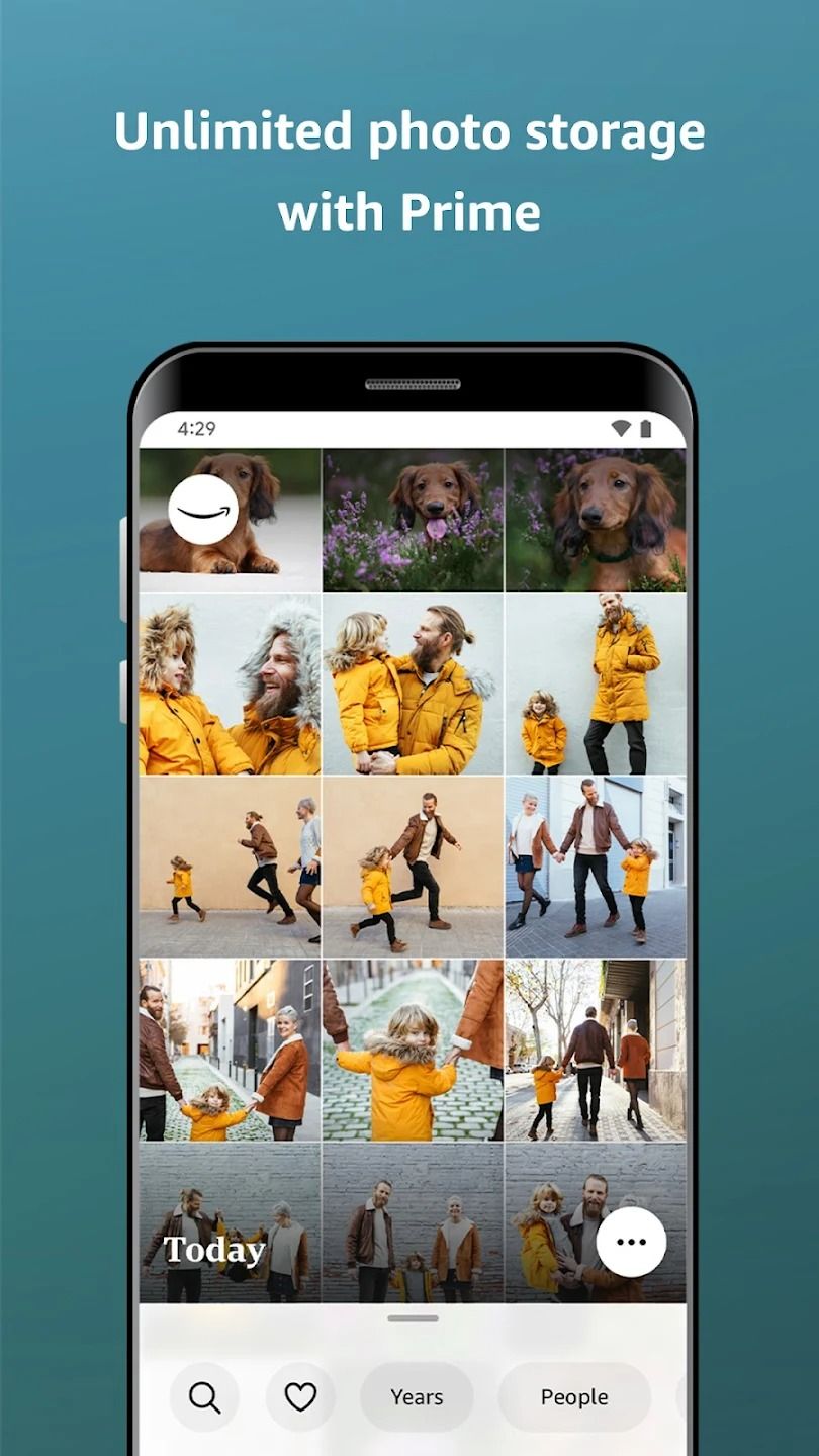 stylized phone with a gallery of photos on blue gradient background
