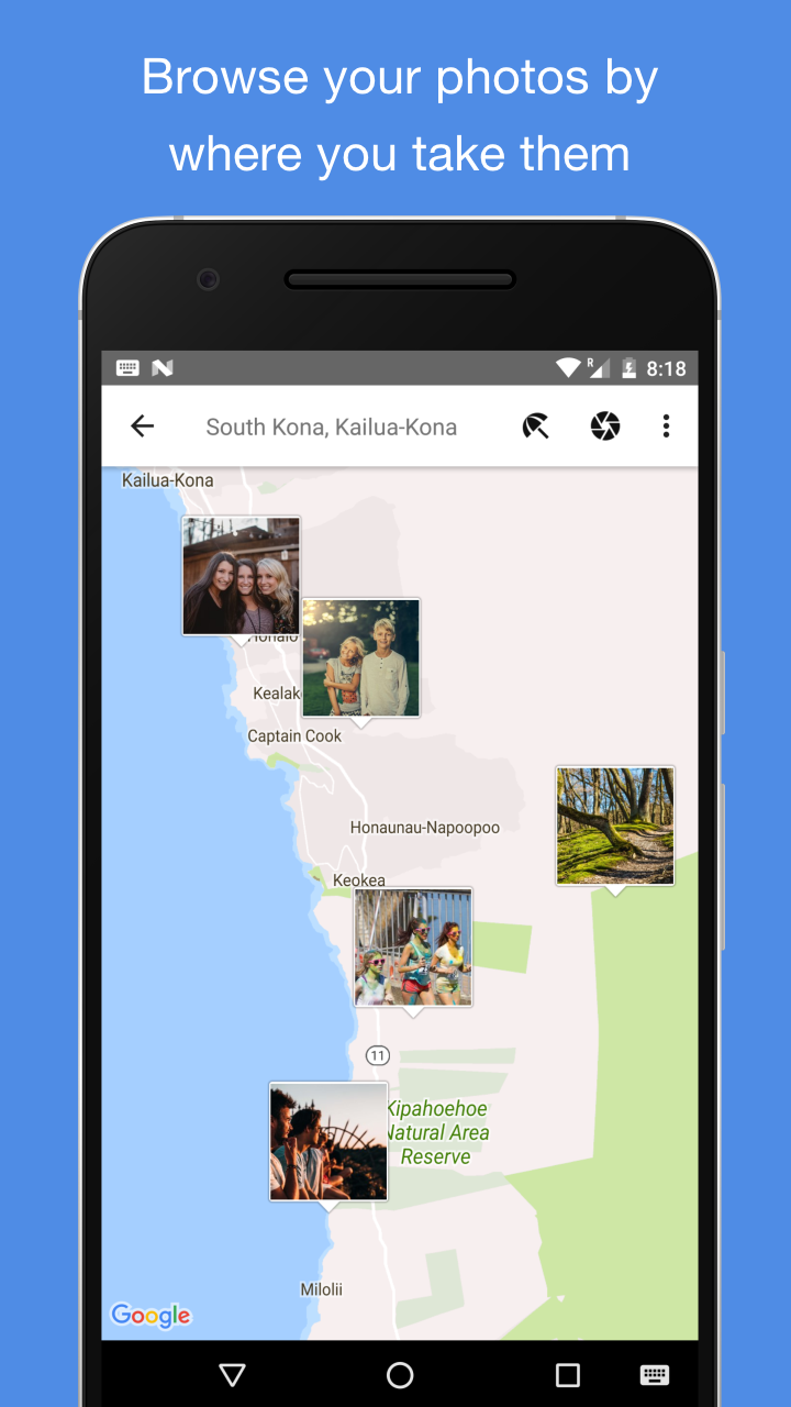 phone screen showing photos superimposed on a map
