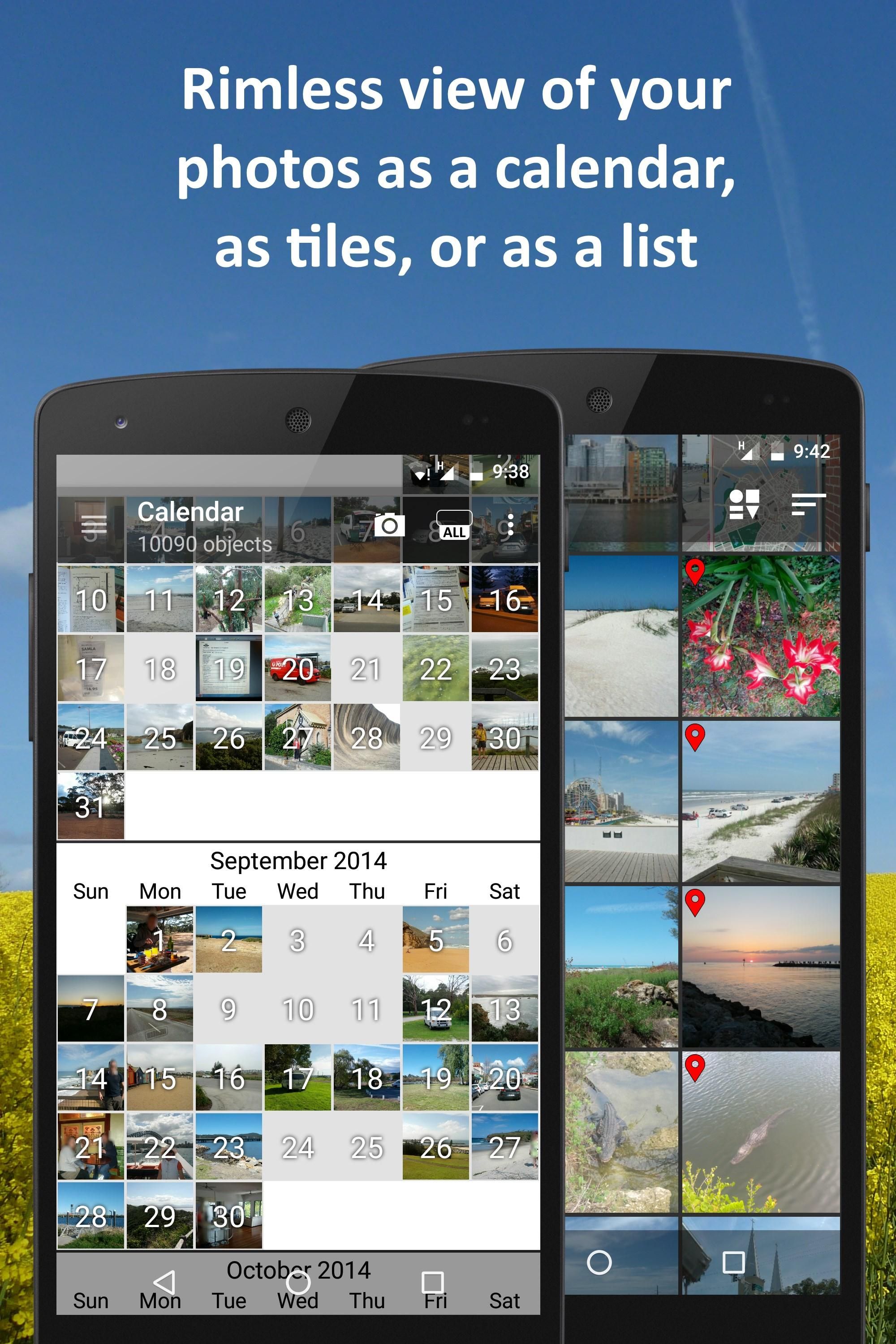 two phones showing selection of photos in a gallery app