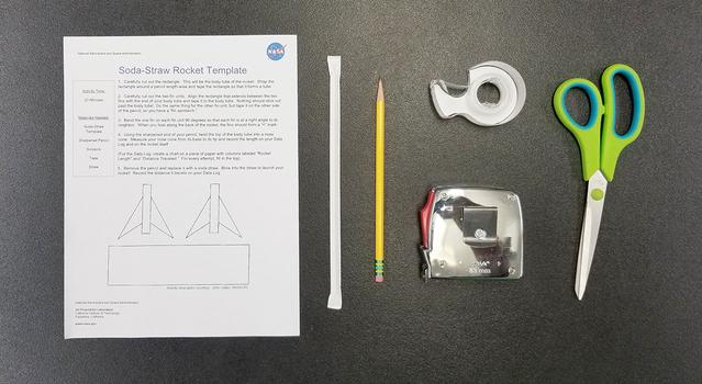 Image showing the materials for the straw rocket activity