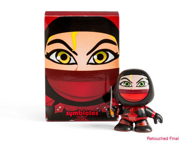 Photo of red figurine product and packaging after retouching