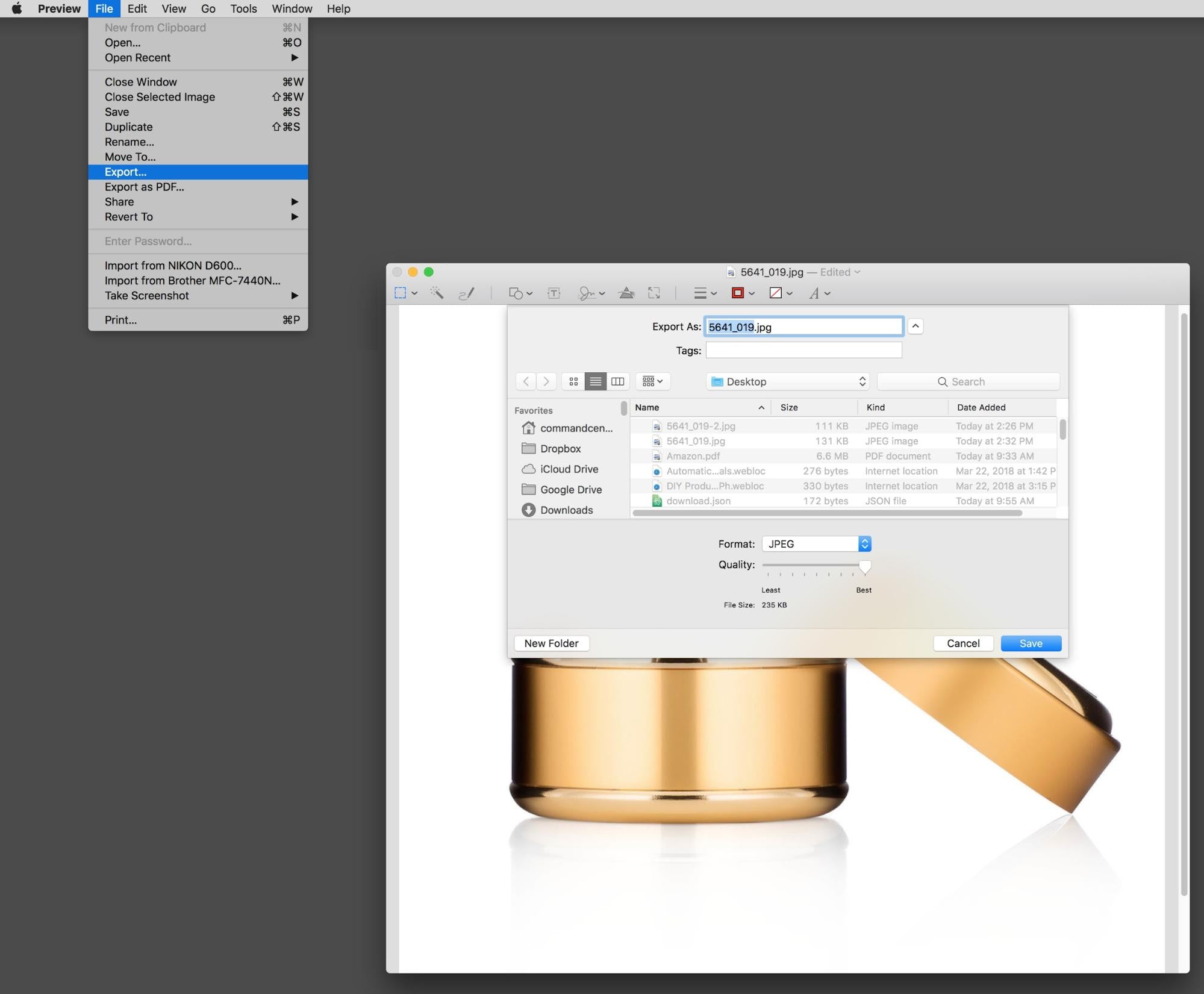 Screenshot of Mac preview resize function