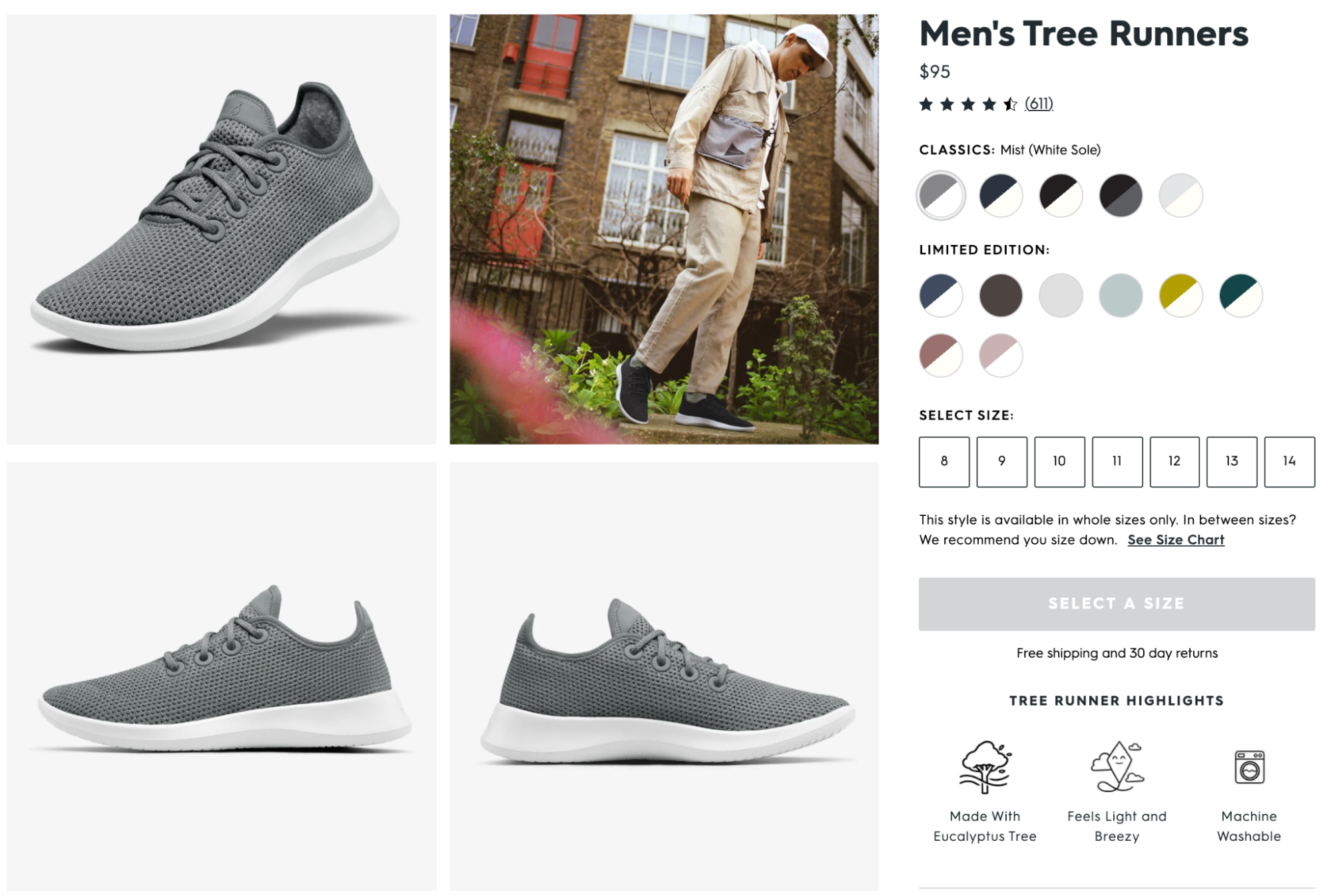 Screenshot of Allbirds product page
