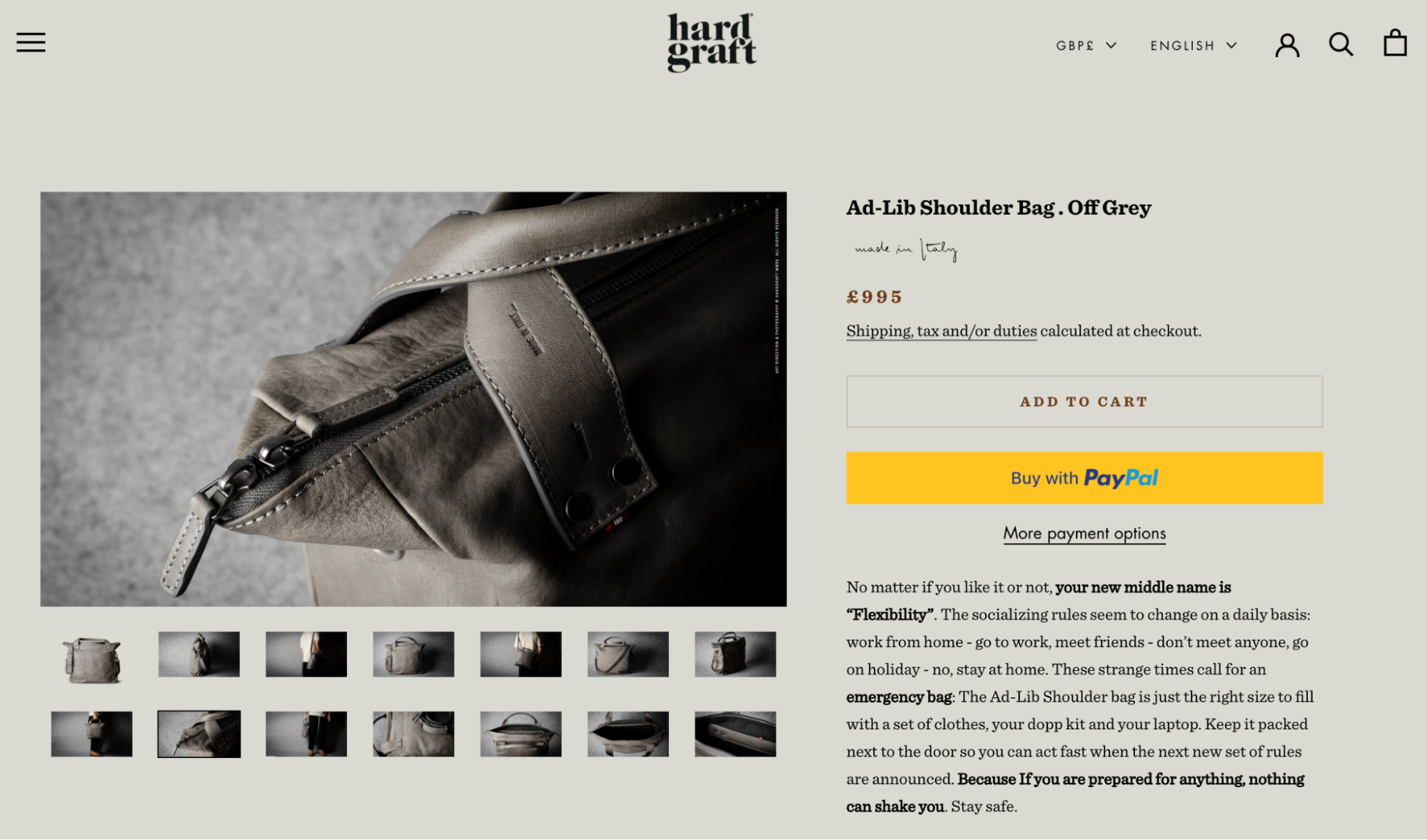 Screenshot of hardgraft product page